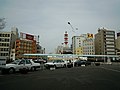 Taxis outside the station. The bus terminal is just beyond.