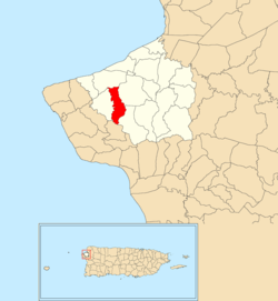 Location of Jagüey within the municipality of Aguada shown in red