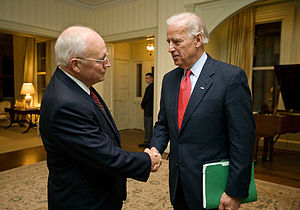 Then-Vice President-elect Joe Biden with then-Vice President Dick Cheney at Number One Observatory Circle, November 13, 2008 Joe Biden and Dick Cheney at VP residence.jpg