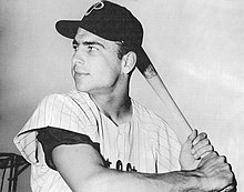 Photograph of Jhonny Callison the Phillies' right fielder holding a bat over his left shoulder