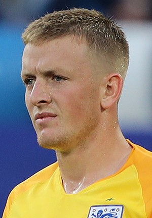 Pickford playing for England at the 2018 FIFA World Cup