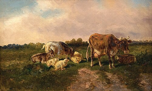 Paysage avec bœuf et chèvres
