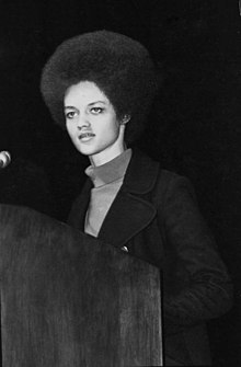 Kathleen Cleaver delivering a speech in Ruby Diamond Auditorium at Florida State University, November 1971 Kathleen Cleaver.jpg