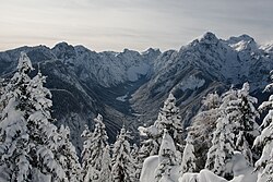 The Krma Valley from nearby Mount Jerebikovec in winter 2010 Krma-winter.jpg