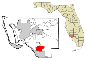 Lee County Florida Sisältää ja rekisteröimättömät alueet Estero Highlighted.svg