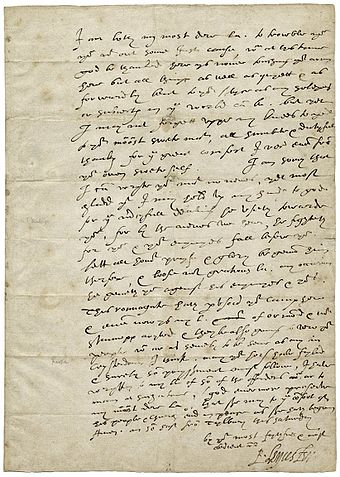 A letter from Leicester to Elizabeth I, written at the Armada camp and signed with his nickname, "Eyes"