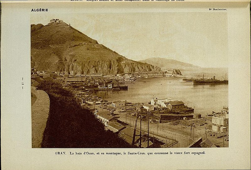 File:Les.Colonies.françaises.Helio.Sadag.1931.Flammarion.Algérie. La baie d'Oran et sa mantagne, le Santa-Cruz, que couronne le vieux fort espagnol.jpg