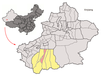 Location of Lop within Xinjiang (China).png