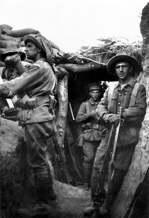 Members of the 7th Battalion in a trench at Lone Pine, 6 August 1915