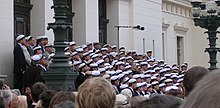 Lund University Male Voice Choir at the Lund University main building on 1 May 2005 Majsang pa Lunds universitets trappa 2005.jpg