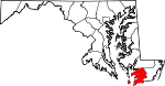 Mapa de Maryland con la ubicación del condado de Somerset