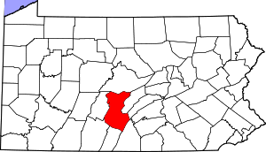 Map of Pennsylvania highlighting Huntingdon County