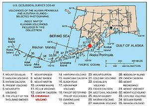 Map showing volcanoes of Alaska. The mark is set at the location of Chiginagak.