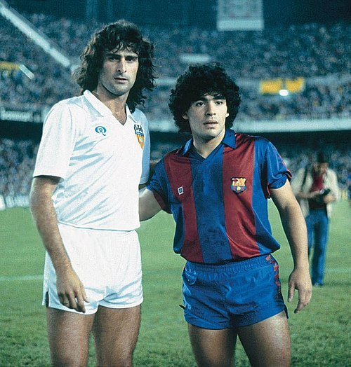 Diego Maradona (right), during his time at Barcelona