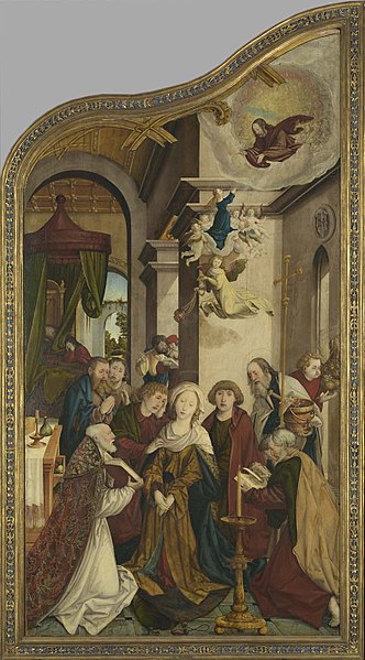 File:Martin Schaffner - Wettenhauser Hochaltar, Tod Mariae Rückseite, Abschied Christi (rechte Hälfte) mit Stifter Ulrich Hieber - 674 - Bavarian State Painting Collections.jpg