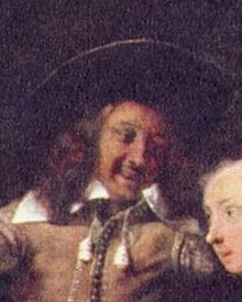 Metsu, Gabriel - himself in the painting Liebespaar beim Frühstück - 1661.jpg