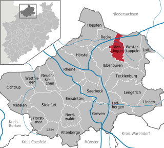 Poziția  Mettingen pe harta districtului Steinfurt