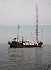 Photograph of a radio ship, viewed from the starboard stern quarter