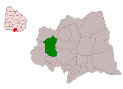 Location of the municipality of Canelones within the department and Uruguay.