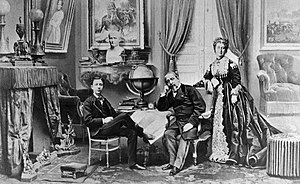 Louis-Napoleon Bonaparte with his wife Eugénie de Montijo and their son in exile in Chislehurst, 1872.