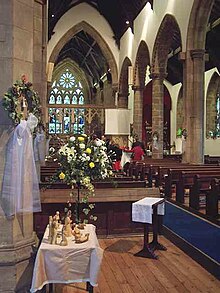 Ilkeston Parish Church, Derbyshire: the interior after the family communion service on Christmas Day, 2007 Nave of St Mary's Church, in Ilkeston, Derbyshire.jpg