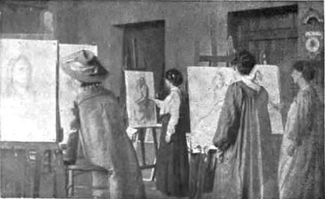 An art colony of students at the Newlyn Art School in England in 1910