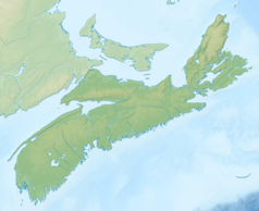 Mapa konturowa Nowej Szkocji, na dole po lewej znajduje się punkt z opisem „Park Narodowy Kejimkujik”