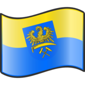 Flagge Oberschlesiens mit Wappen