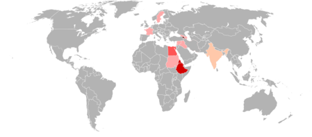 Distribution of Oriental Orthodox Christians in the world by country:
.mw-parser-output .legend{page-break-inside:avoid;break-inside:avoid-column}.mw-parser-output .legend-color{display:inline-block;min-width:1.25em;height:1.25em;line-height:1.25;margin:1px 0;text-align:center;border:1px solid black;background-color:transparent;color:black}.mw-parser-output .legend-text{}
More than 75% of population
50-75% of population
20-50% of population
5-20% of population
1-5% of population
below 1% of population, but has local autocephaly Oriental Orthodoxy by country.png