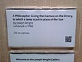 Derby Museum's label for the painting "A Philosopher Lecturing on the Orrery" features a QRpedia code linking to the Wikipedia article about it which, as of February 2012, was available in 19 languages.
