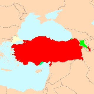 Região da Turkia. Em vermelhoː distribuição de 30 anos atrás; Em verdeː distribuição atual