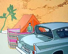 Ford Anglia with Tent and Giotto Tree Paul Harvey, Ford Anglia with Tent and Giotto Tree.jpg