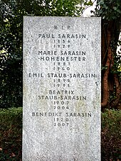 Paul Sarasin-Hohenester (1856–1929), Dr. phil., Naturforscher, Forschungsreisender, vielseitiger Autor. Dr. h. c. der Univ. Basel und Lausanne, Familiengrab auf dem Friedhof Hörnli, Riehen, Basel-Stadt
