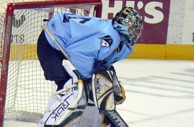 Rinne with the Milwaukee Admirals in February 2008. He served as the Predators' back-up goaltender in the latter half of 2007–08 season.