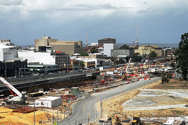 Construction works to sink the railway line in November 2012