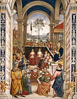 Pinturicchio: Pio II convoca una Dieta dei Principi a Mantova per proclamare una nuova crociata nel 1459 . Affresco nel Duomo di Siena, Biblioteca Piccolomini, 1502-9.