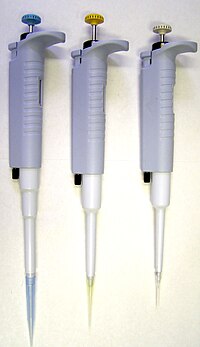 Three air-displacement pipettes that handle different volumes. Pipettes colours.jpg