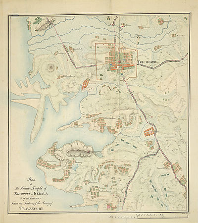 Map of City of Thrissur with Vadakkunnathan Temple prepared by John Gould in 1816