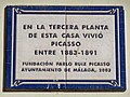 Placa a Pablo Picasso en la plaza de la Merced, 2023-01-09.