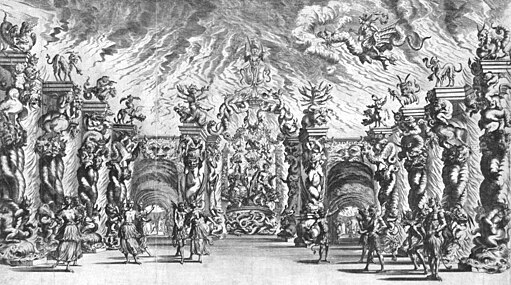 Stage set for the underworld in Antonio Cesti's opera Il pomo d'oro, 1668