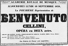 Poster for 1st performance (10 Sept 1838) of Benvenuto Cellini by Berlioz - Holoman p191.jpg