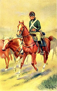 Private, De Lancey's Westchester Light Horse Battalion, 1780, by Charles M. Lefferts. Private, De Lancey's Westchester Light Horse Battalion, 1780.jpg