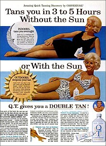 1960s advertisement for tanning lotion QT Tanning Lotion 1960s (8194811811).jpg