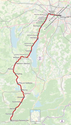 A München–Garmisch-Partenkirchen-vasútvonal útvonala