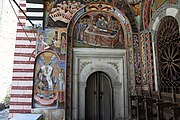 English: Dekorations on the outside of the church in Rila Monastery