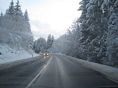 RN57 de Besançon vers Pontarlier en hiver.