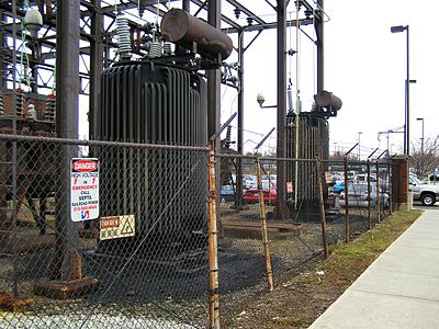Original 1930s autotransformer equipment installed by the Reading Railroad in Lansdale, Pennsylvania.