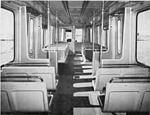 Interior of Muni car, looking towards end from near articulated section. Note resilient seating. SLRV Engineering Fig 1-2 (1979).jpg