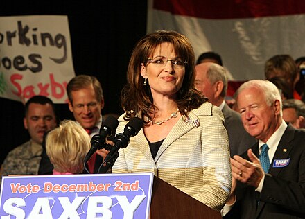Palin rallies with Saxby Chambliss in Savannah, Georgia, December 2008