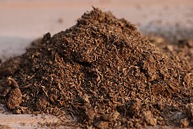 Commercial Canadian Sphagnum peat moss, a common soil supplement. Schultz Sphagnum Peat Moss.jpg